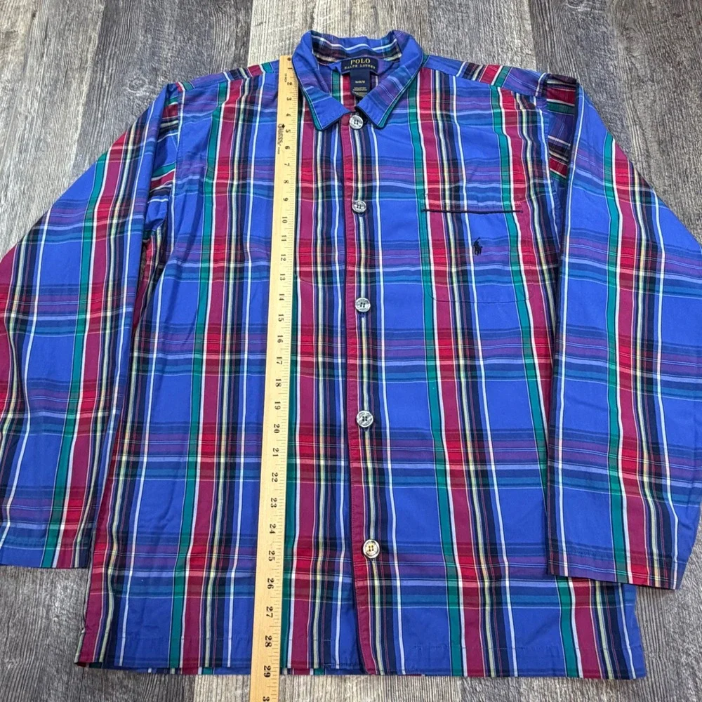 Polo Ralph Lauren Sleep Top Mens Medium Blue Plaid Button Front Cotton Pajama